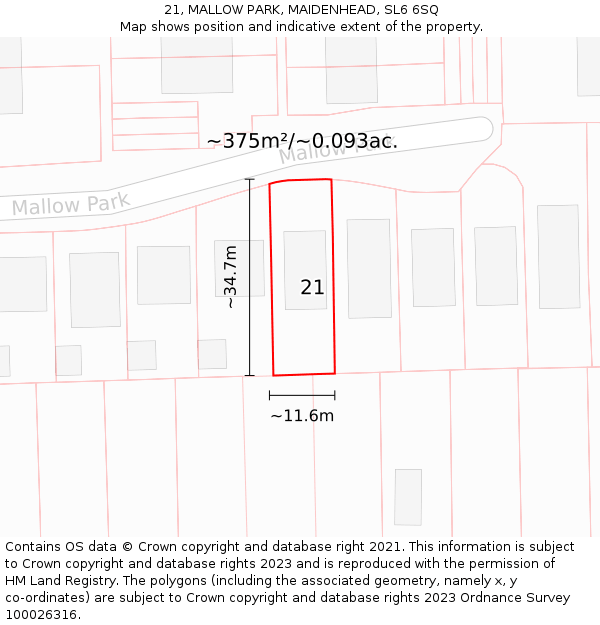 21, MALLOW PARK, MAIDENHEAD, SL6 6SQ: Plot and title map