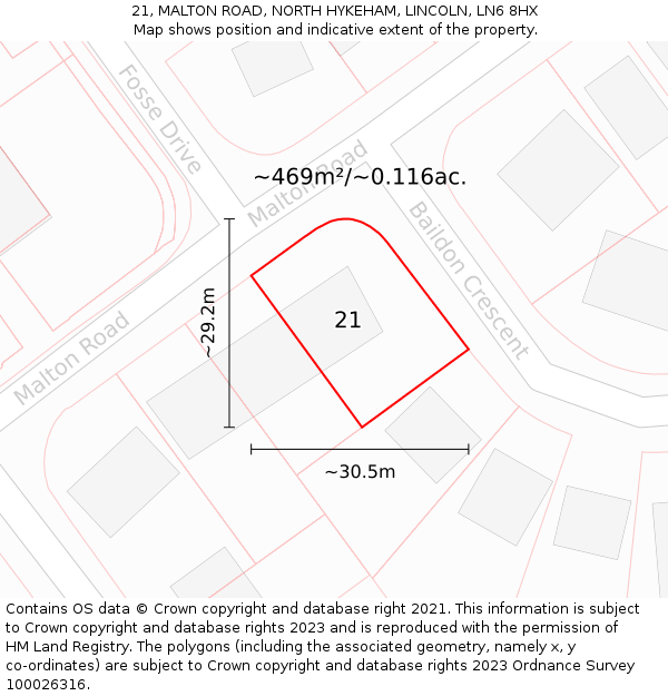 21, MALTON ROAD, NORTH HYKEHAM, LINCOLN, LN6 8HX: Plot and title map