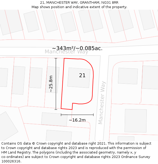 21, MANCHESTER WAY, GRANTHAM, NG31 8RR: Plot and title map