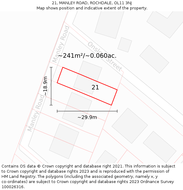 21, MANLEY ROAD, ROCHDALE, OL11 3NJ: Plot and title map