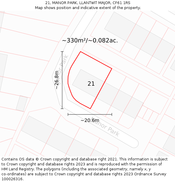 21, MANOR PARK, LLANTWIT MAJOR, CF61 1RS: Plot and title map