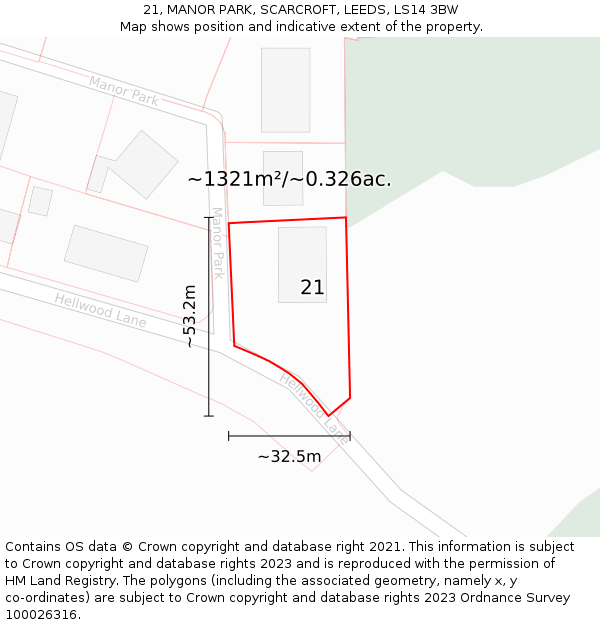 21, MANOR PARK, SCARCROFT, LEEDS, LS14 3BW: Plot and title map