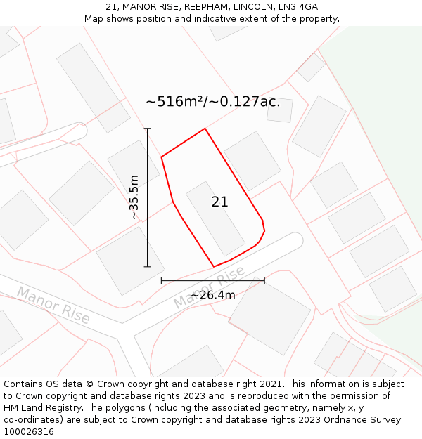 21, MANOR RISE, REEPHAM, LINCOLN, LN3 4GA: Plot and title map