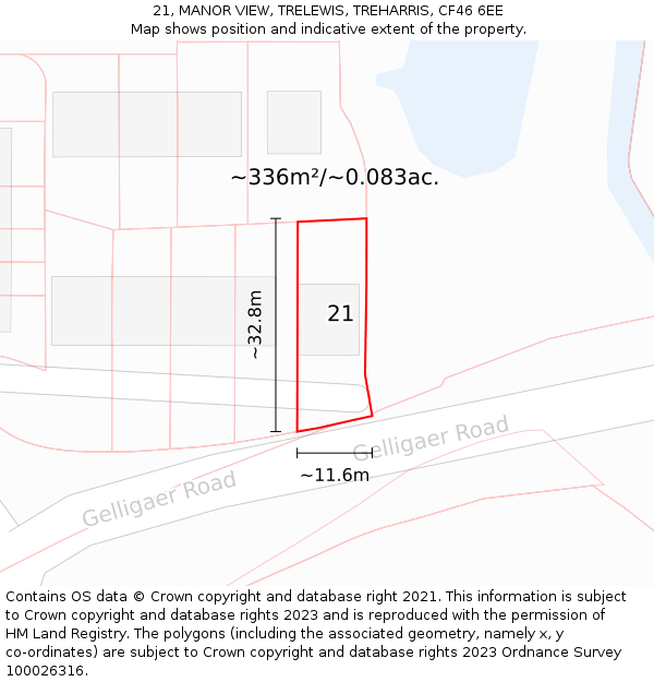 21, MANOR VIEW, TRELEWIS, TREHARRIS, CF46 6EE: Plot and title map