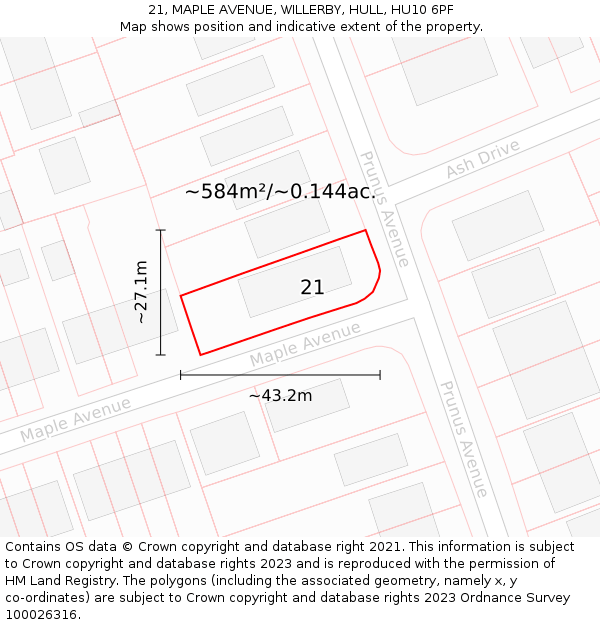 21, MAPLE AVENUE, WILLERBY, HULL, HU10 6PF: Plot and title map