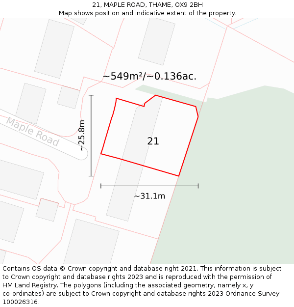 21, MAPLE ROAD, THAME, OX9 2BH: Plot and title map