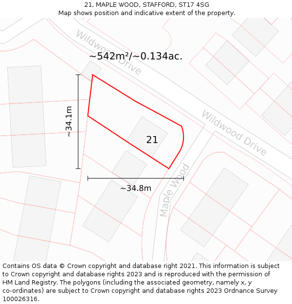 21, MAPLE WOOD, STAFFORD, ST17 4SG: Plot and title map