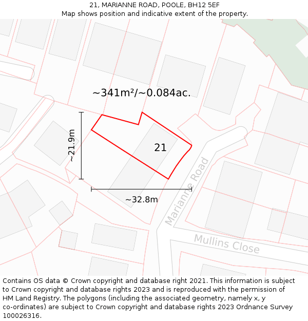 21, MARIANNE ROAD, POOLE, BH12 5EF: Plot and title map