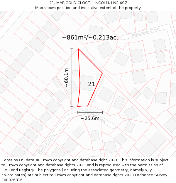 21, MARIGOLD CLOSE, LINCOLN, LN2 4SZ: Plot and title map