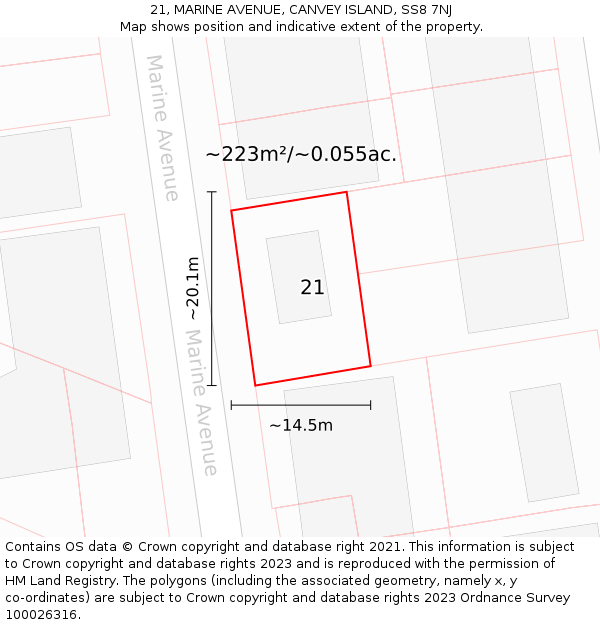 21, MARINE AVENUE, CANVEY ISLAND, SS8 7NJ: Plot and title map