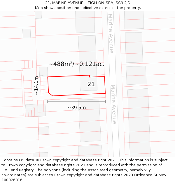21, MARINE AVENUE, LEIGH-ON-SEA, SS9 2JD: Plot and title map
