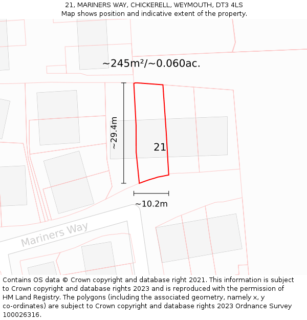 21, MARINERS WAY, CHICKERELL, WEYMOUTH, DT3 4LS: Plot and title map