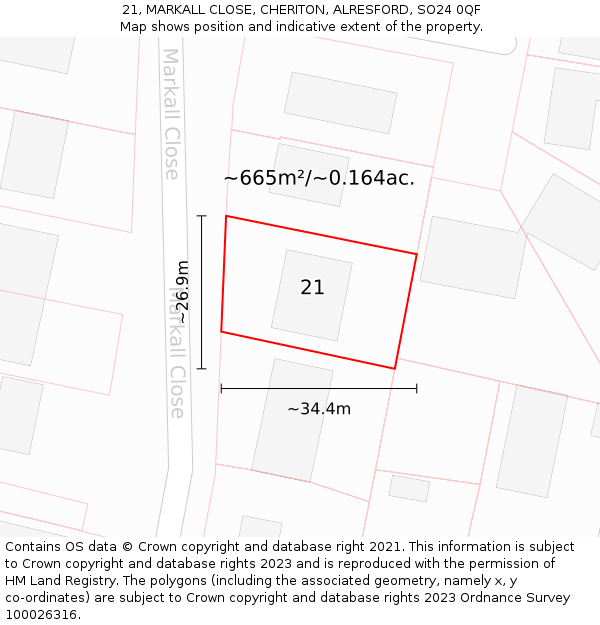 21, MARKALL CLOSE, CHERITON, ALRESFORD, SO24 0QF: Plot and title map