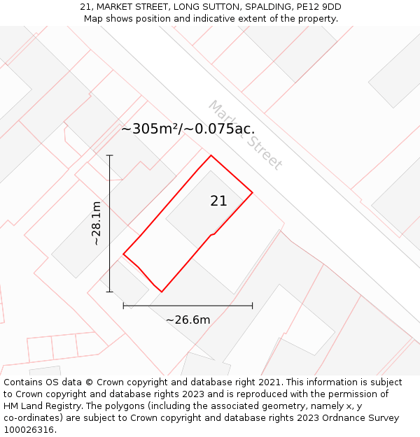 21, MARKET STREET, LONG SUTTON, SPALDING, PE12 9DD: Plot and title map