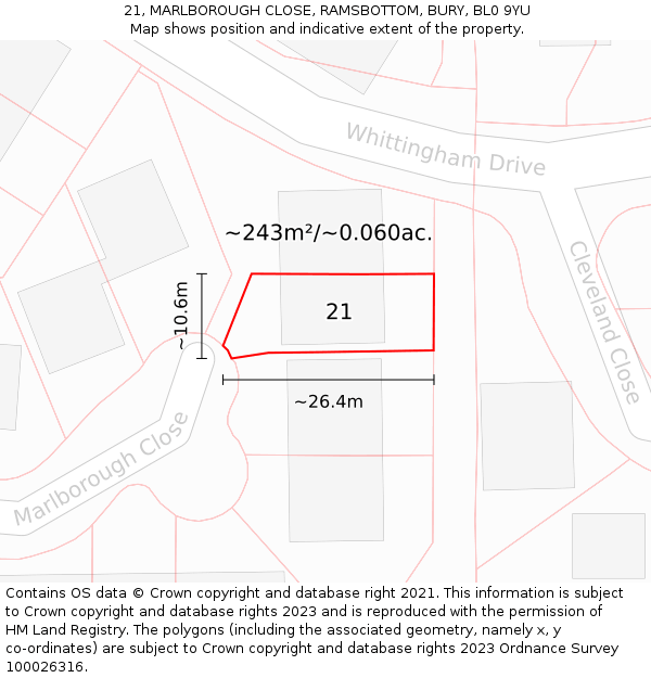 21, MARLBOROUGH CLOSE, RAMSBOTTOM, BURY, BL0 9YU: Plot and title map