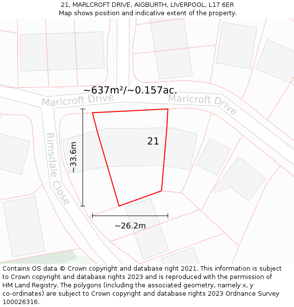 21, MARLCROFT DRIVE, AIGBURTH, LIVERPOOL, L17 6ER: Plot and title map