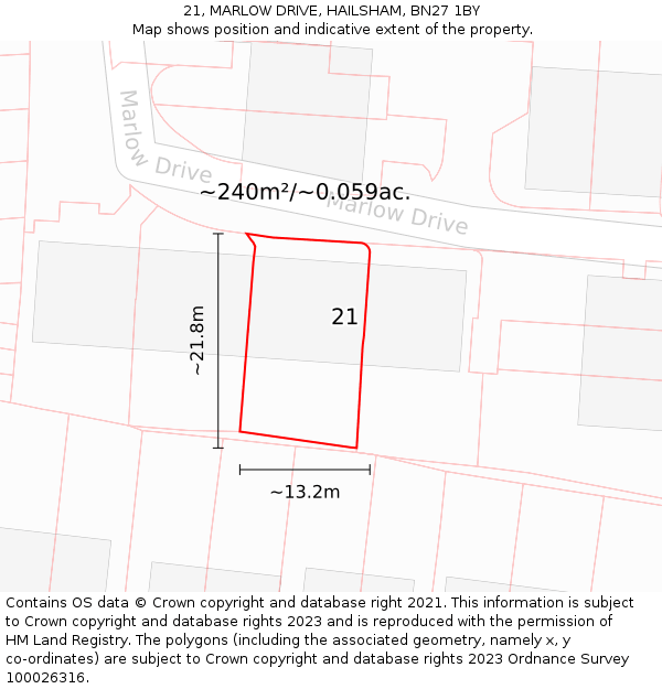 21, MARLOW DRIVE, HAILSHAM, BN27 1BY: Plot and title map