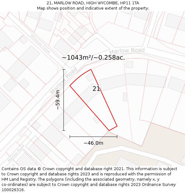 21, MARLOW ROAD, HIGH WYCOMBE, HP11 1TA: Plot and title map