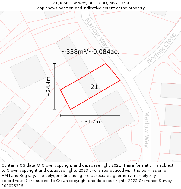 21, MARLOW WAY, BEDFORD, MK41 7YN: Plot and title map