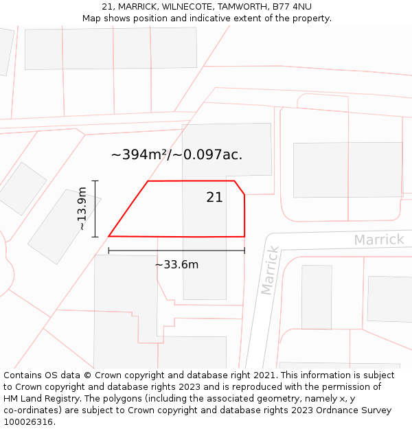 21, MARRICK, WILNECOTE, TAMWORTH, B77 4NU: Plot and title map