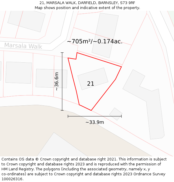 21, MARSALA WALK, DARFIELD, BARNSLEY, S73 9RF: Plot and title map