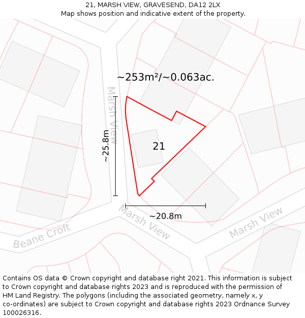 21, MARSH VIEW, GRAVESEND, DA12 2LX: Plot and title map