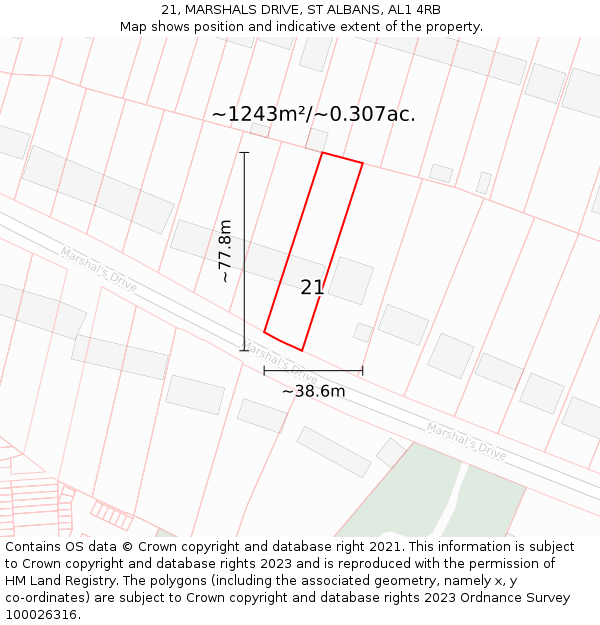 21, MARSHALS DRIVE, ST ALBANS, AL1 4RB: Plot and title map