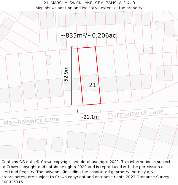 21, MARSHALSWICK LANE, ST ALBANS, AL1 4UR: Plot and title map