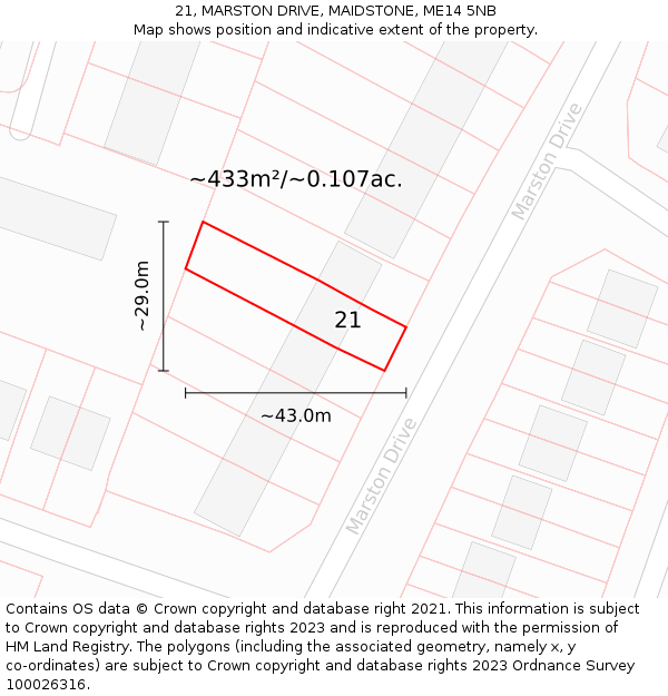 21, MARSTON DRIVE, MAIDSTONE, ME14 5NB: Plot and title map