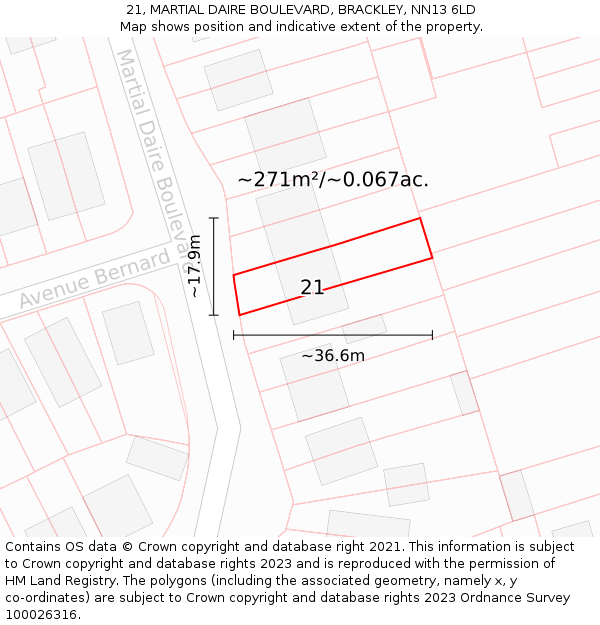 21, MARTIAL DAIRE BOULEVARD, BRACKLEY, NN13 6LD: Plot and title map