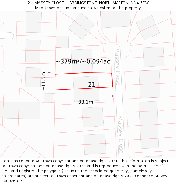 21, MASSEY CLOSE, HARDINGSTONE, NORTHAMPTON, NN4 6DW: Plot and title map