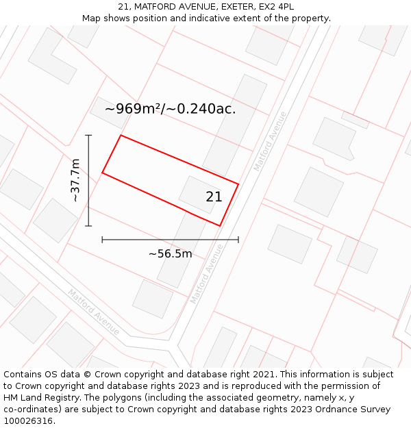 21, MATFORD AVENUE, EXETER, EX2 4PL: Plot and title map