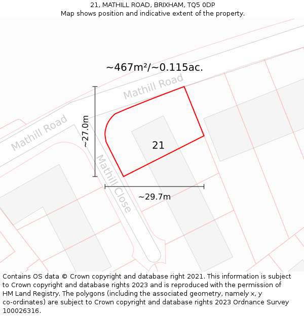 21, MATHILL ROAD, BRIXHAM, TQ5 0DP: Plot and title map