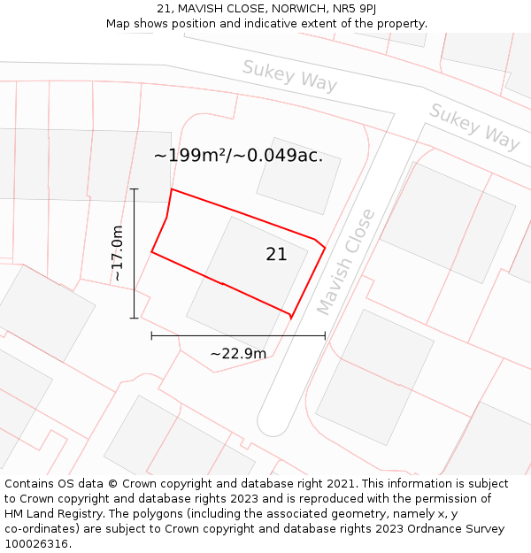 21, MAVISH CLOSE, NORWICH, NR5 9PJ: Plot and title map