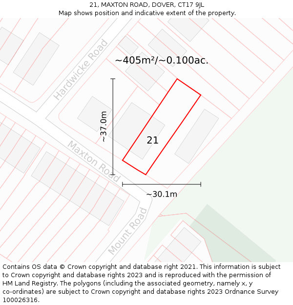 21, MAXTON ROAD, DOVER, CT17 9JL: Plot and title map
