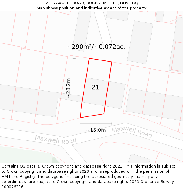 21, MAXWELL ROAD, BOURNEMOUTH, BH9 1DQ: Plot and title map