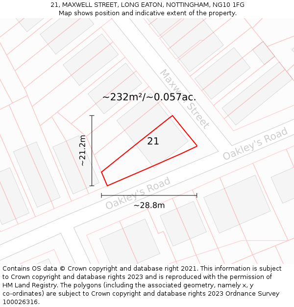 21, MAXWELL STREET, LONG EATON, NOTTINGHAM, NG10 1FG: Plot and title map