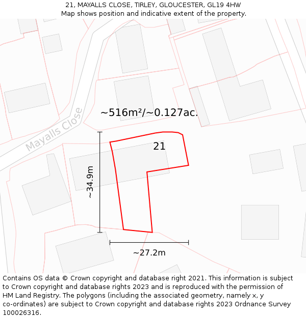 21, MAYALLS CLOSE, TIRLEY, GLOUCESTER, GL19 4HW: Plot and title map