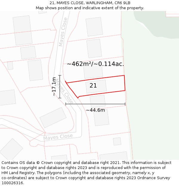 21, MAYES CLOSE, WARLINGHAM, CR6 9LB: Plot and title map