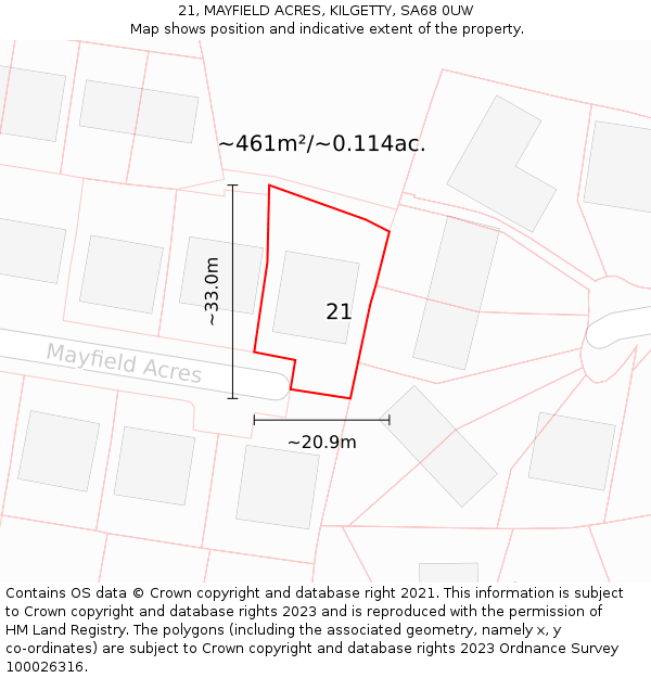 21, MAYFIELD ACRES, KILGETTY, SA68 0UW: Plot and title map