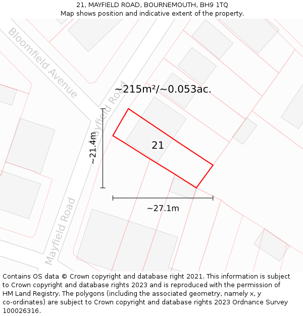 21, MAYFIELD ROAD, BOURNEMOUTH, BH9 1TQ: Plot and title map