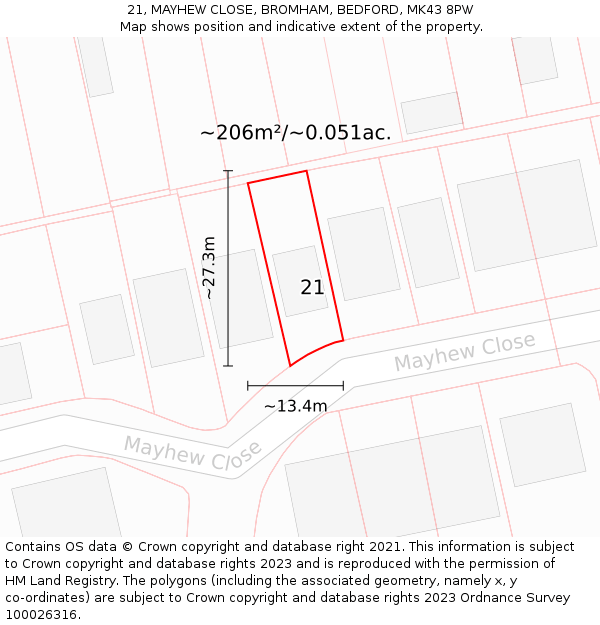 21, MAYHEW CLOSE, BROMHAM, BEDFORD, MK43 8PW: Plot and title map