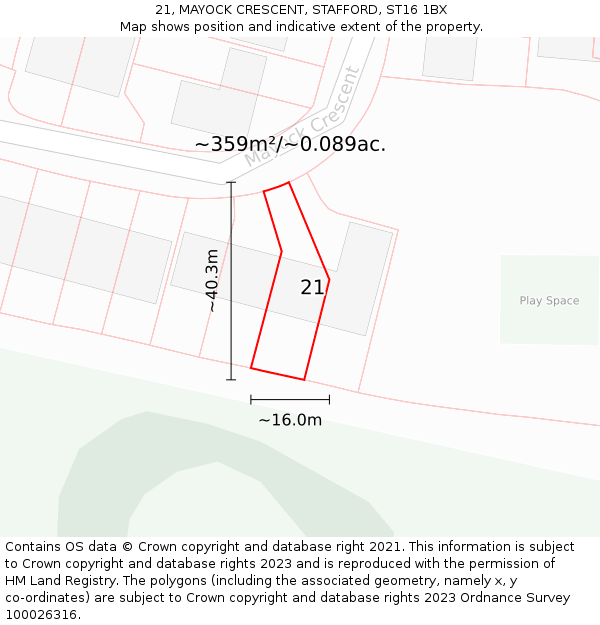 21, MAYOCK CRESCENT, STAFFORD, ST16 1BX: Plot and title map