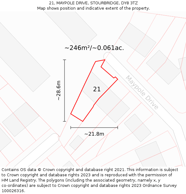 21, MAYPOLE DRIVE, STOURBRIDGE, DY8 3TZ: Plot and title map