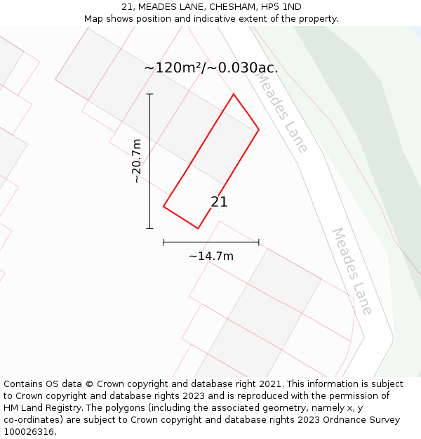 21, MEADES LANE, CHESHAM, HP5 1ND: Plot and title map