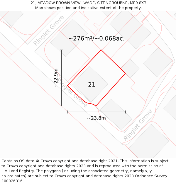 21, MEADOW BROWN VIEW, IWADE, SITTINGBOURNE, ME9 8XB: Plot and title map