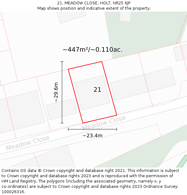 21, MEADOW CLOSE, HOLT, NR25 6JP: Plot and title map