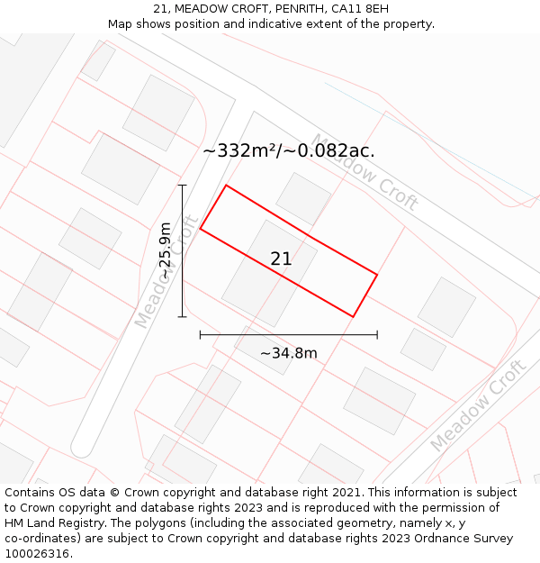 21, MEADOW CROFT, PENRITH, CA11 8EH: Plot and title map