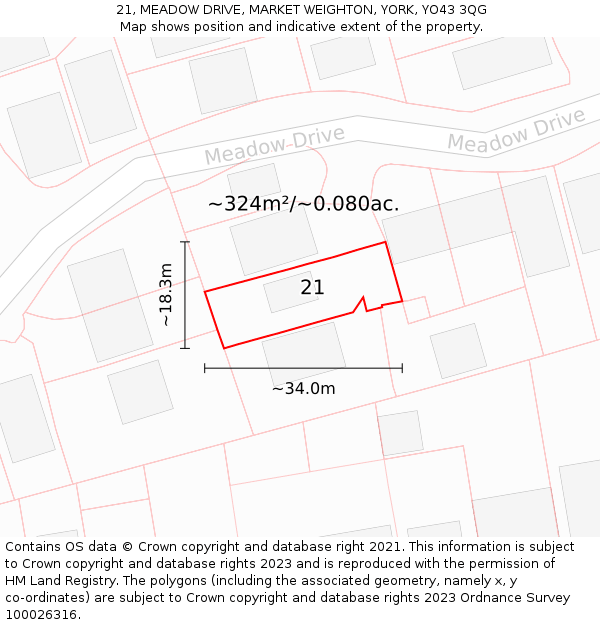 21, MEADOW DRIVE, MARKET WEIGHTON, YORK, YO43 3QG: Plot and title map