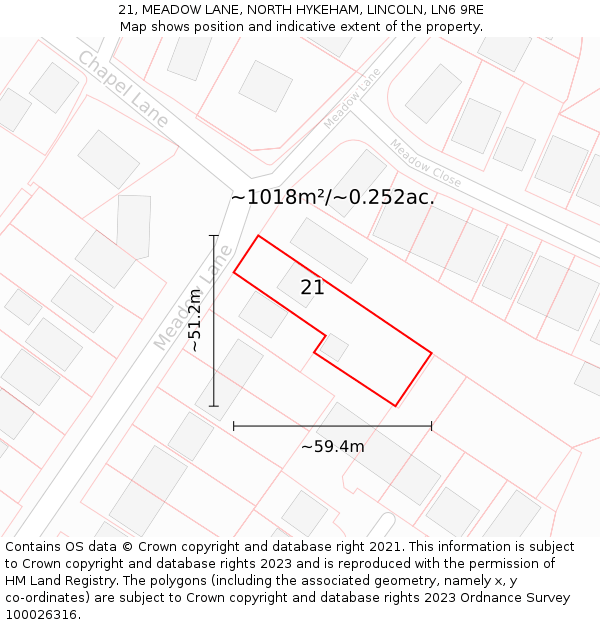 21, MEADOW LANE, NORTH HYKEHAM, LINCOLN, LN6 9RE: Plot and title map
